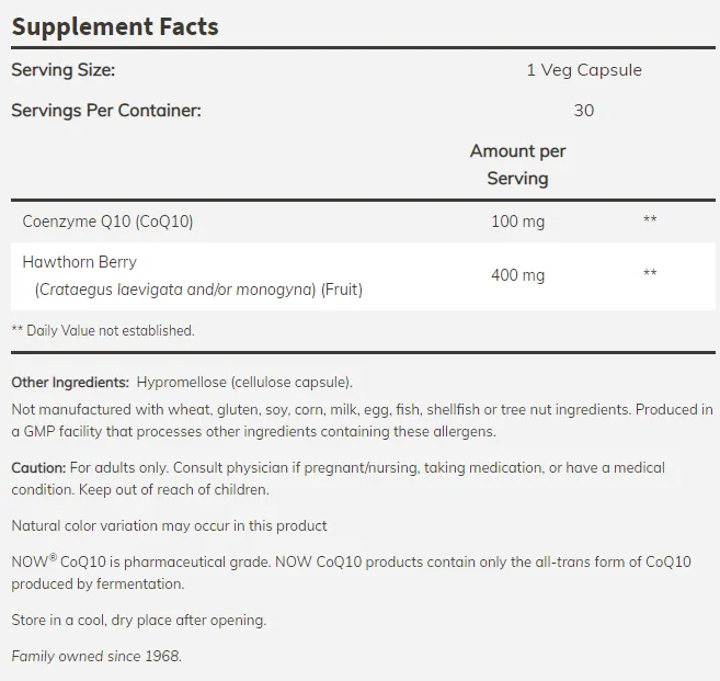NOW CoQ10 with Hawthorn Berry 100mg-factsheets