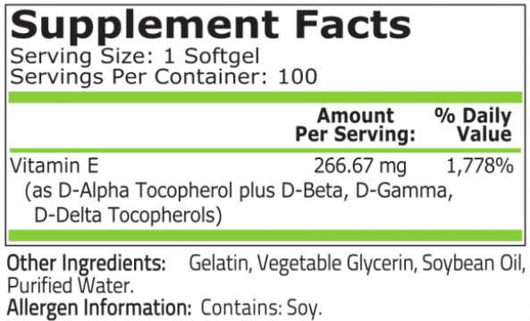 Pure Nutrition Vitamin E 400IU / 100 gel capsules-factsheets