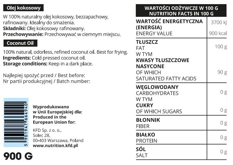 KFD Nutrition Coconut Oil Refined-factsheets