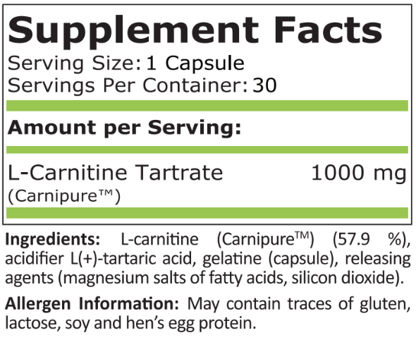 Pure Nutrition L-Carnitine 1000 / 30 capsules-factsheets