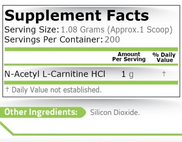 Pure Nutrition Acetyl L-Carnitine Powder 216g-factsheets