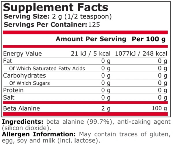 Pure Nutrition Beta Alanine 500g-factsheets