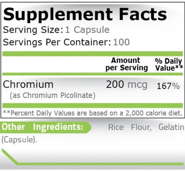 Pure Nutrition Chromium Picolinate 200 mg - 100 capsules-factsheets