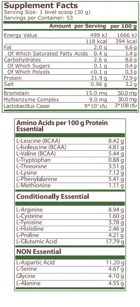 Pure Nutrition PLANT PROTEIN - NATURAL VANILLA - 1600 G-factsheets