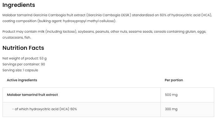OstroVit Garcinia Cambogia 500 mg - 60% HCA / Vege /-factsheets