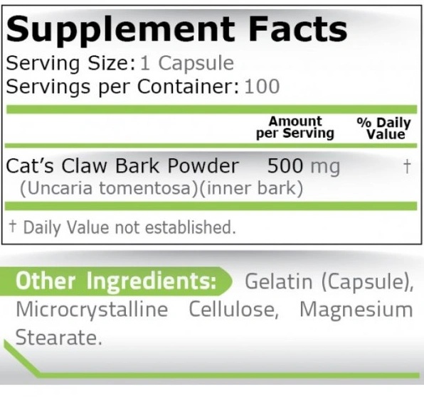 Pure Nutrition Cats Claw 500mg-factsheets