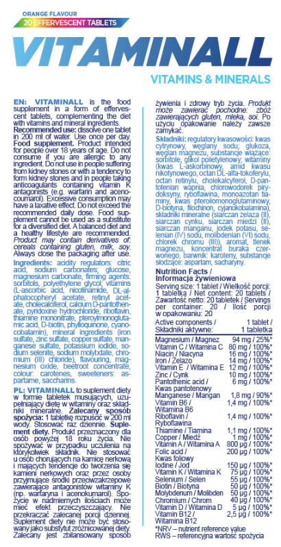 Allnutrition VitaminAll - Vitamins & Minerals - Effervescent - Multivitamin-factsheets