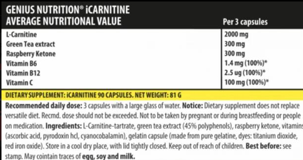 Genius Nutrition iCARNITINE-factsheets