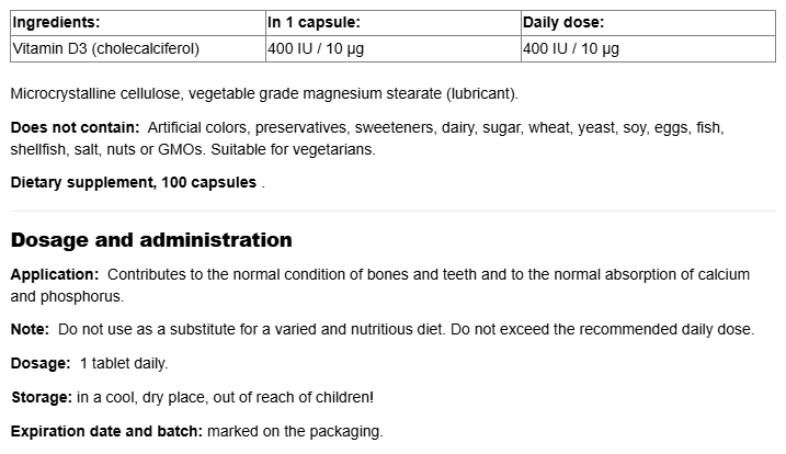 Webber Naturals Vitamin D3 400 iu-factsheets