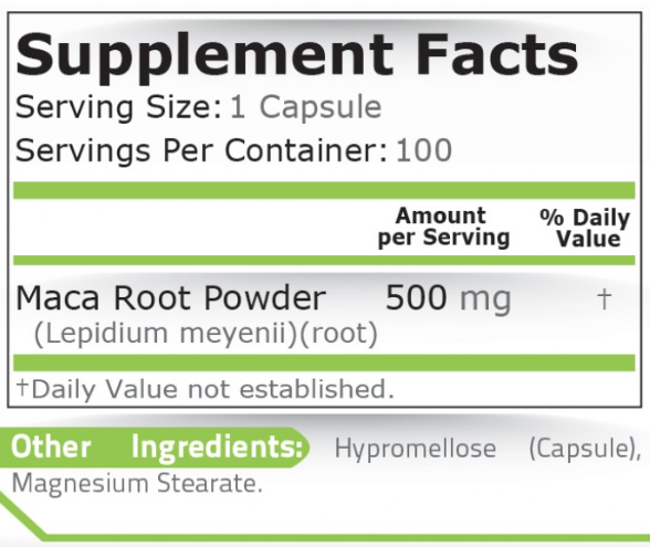 Pure Nutrition Maca Root 500 mg-factsheets