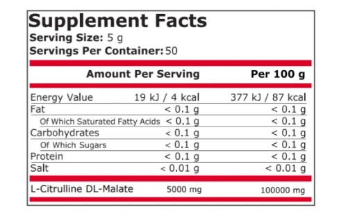 Pure Nutrition Citrulline Malate Powder 214g-factsheets