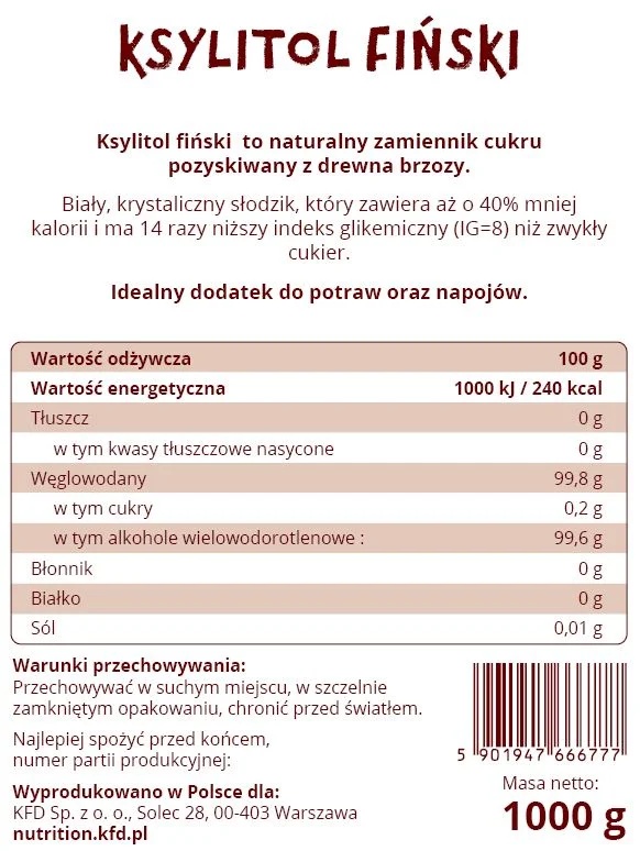 KFD Nutrition Xylitol - Sweetener - Xylitol-factsheets