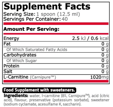 Pure Nutrition CARNI MAX Liquid - 500 ml-factsheets