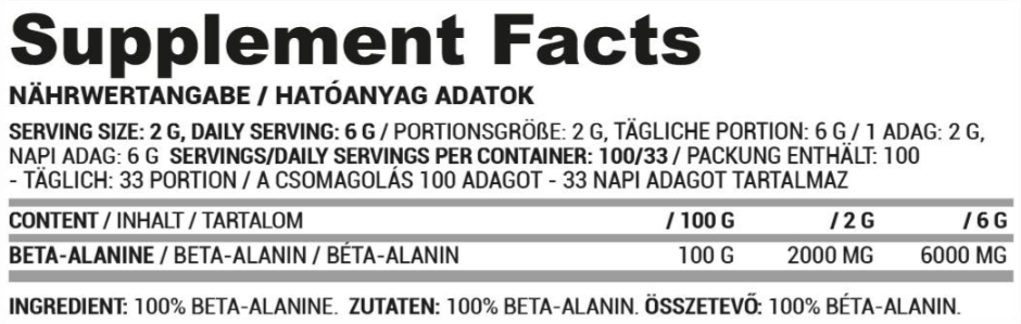 Nutriversum Beta Alanine 100% Pure Powder-factsheets