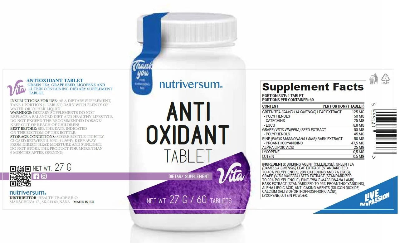 Nutriversum AntiOxidant Tablet | Antioxidant Formula - 60 tabs / 60 servs-factsheets