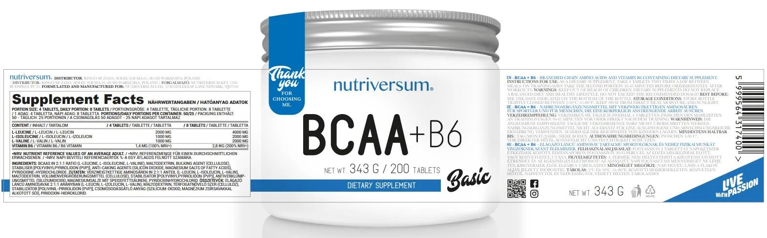 Nutriversum BCAA 2:1:1 + B6 Tablets-factsheets