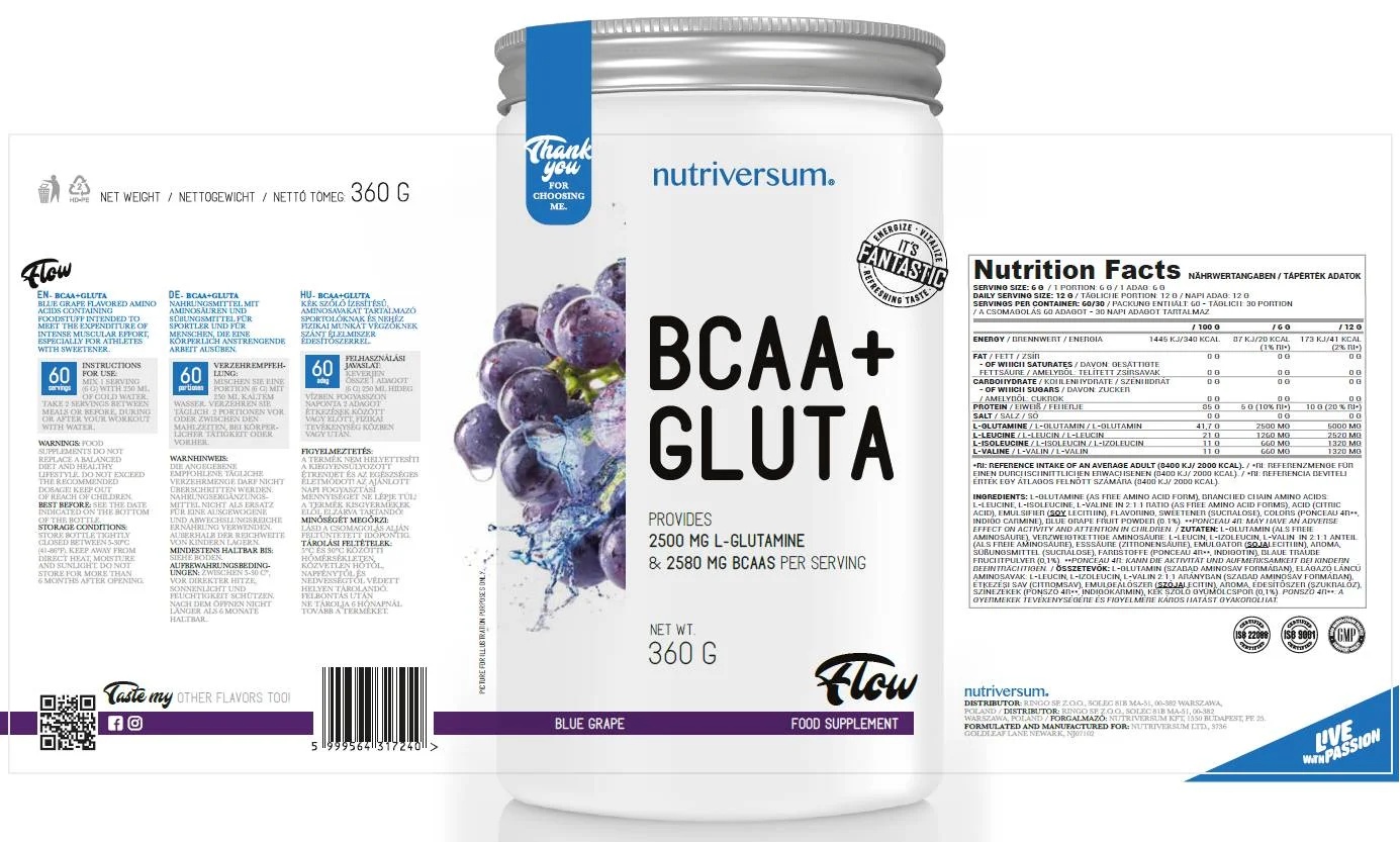 Nutriversum BCAA 2:1:1 + Gluta Powder | Flow-factsheets