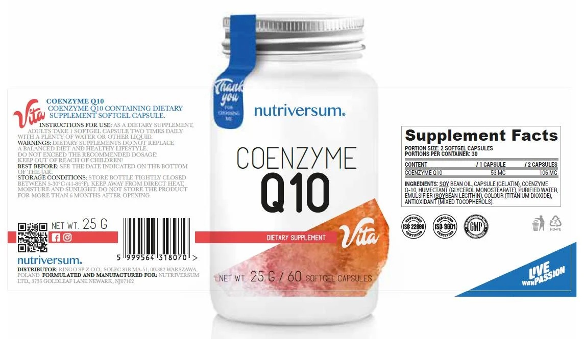 Nutriversum Coenzyme Q10 | CoQ10 60 softgels-factsheets