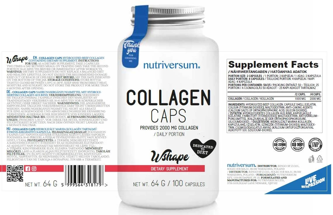 Nutriversum Collagen Caps 500 mg - 100 caps / 50 servs-factsheets