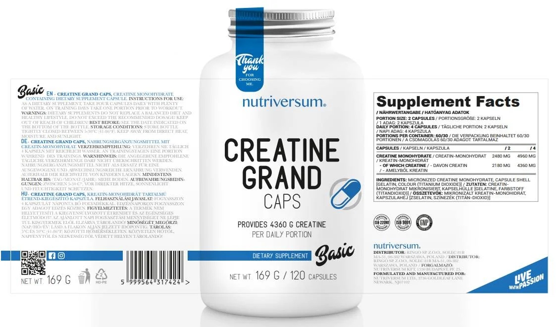 Nutriversum Creatine Grand Caps | Creatine Monohydrate - 120 caps - 60 servs-factsheets