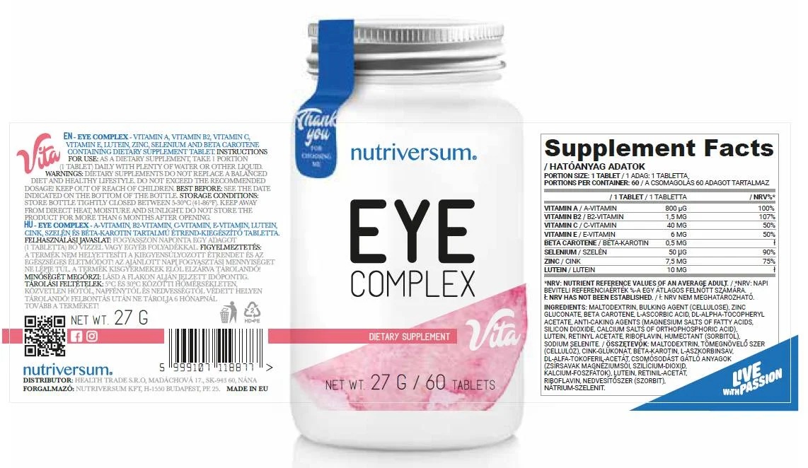 Nutriversum Eye Complex - 60 tabs / 60 servs-factsheets