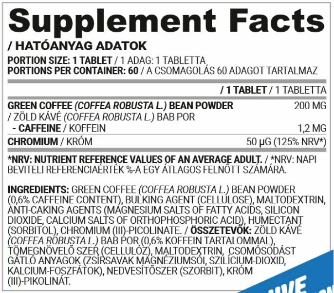 Nutriversum Green Coffee + Chromium - 60 tabs / 60 servs-factsheets