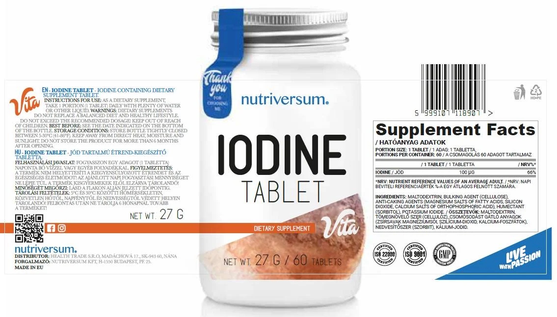 Nutriversum Iodine Tablet 100 mcg - 100 tabs / 100 servs-factsheets