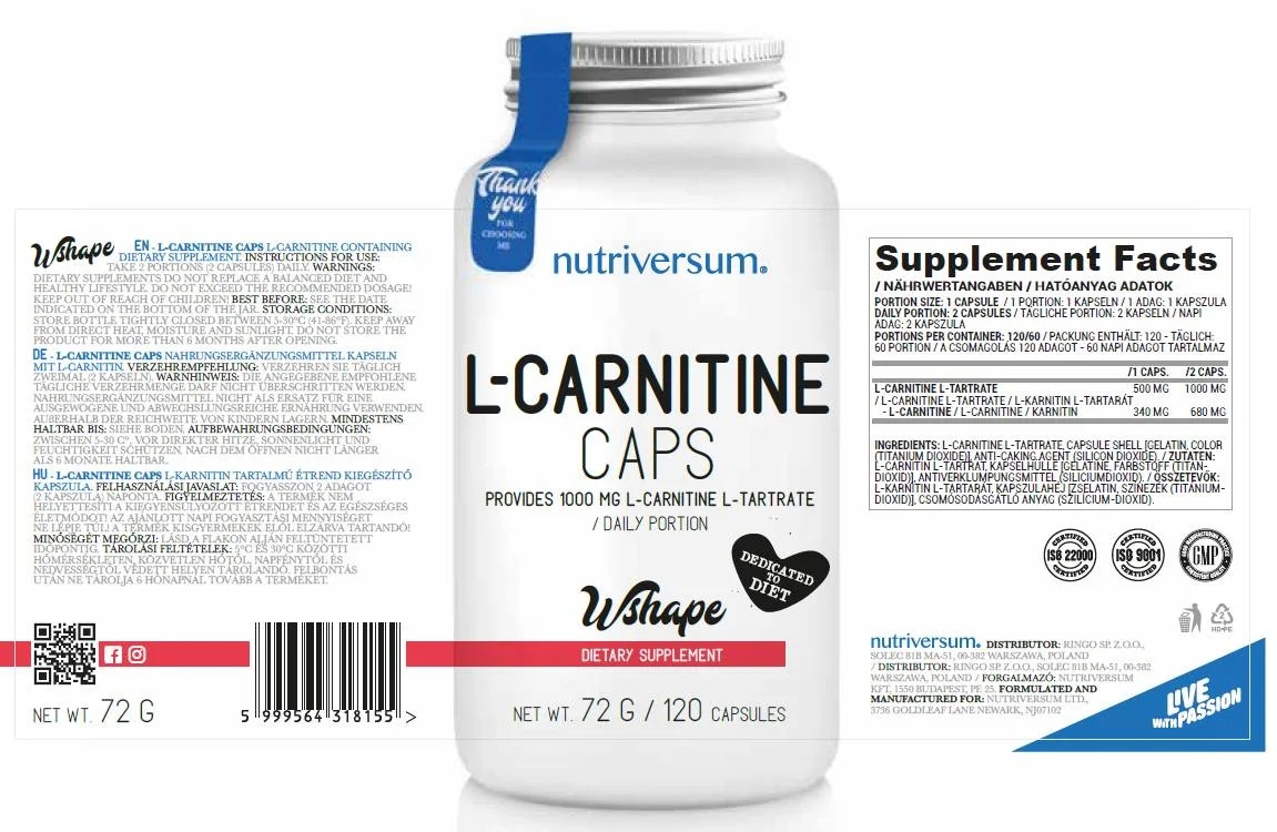 Nutriversum L-Carnitine Caps 500 mg-factsheets