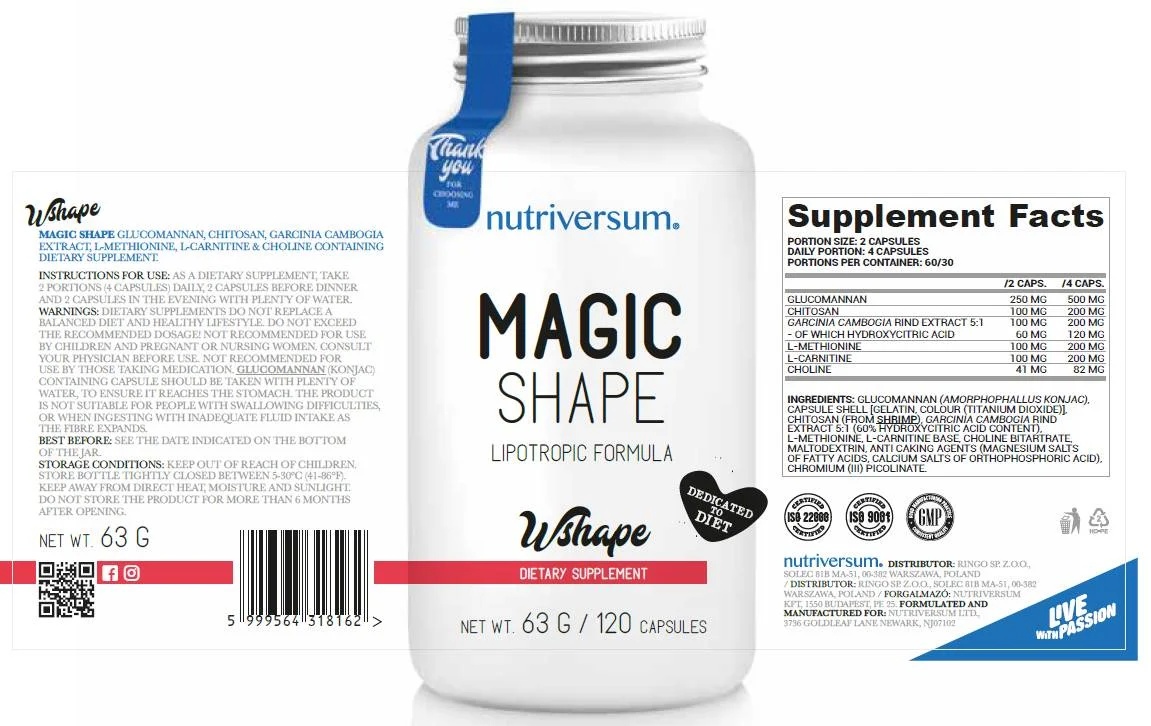 Nutriversum Magic Shape | Lipotropic Fat Burning Formula for Women - 120 caps / 60 serv-factsheets