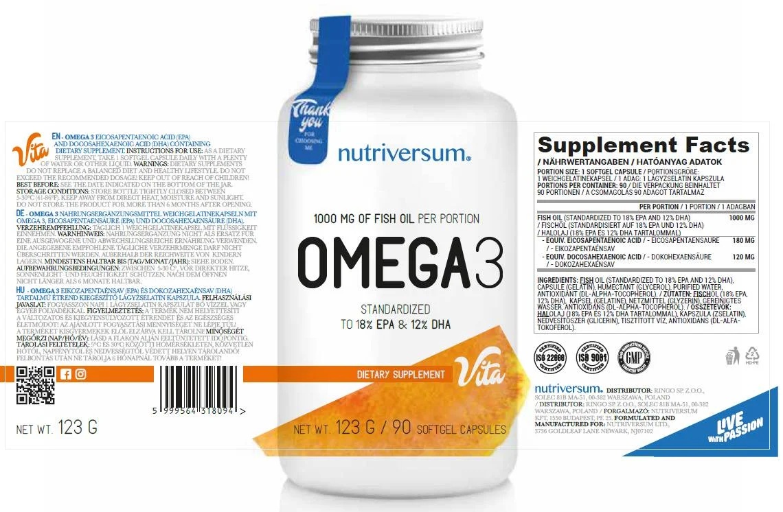Nutriversum Omega 3 Fish Oil - 90 softgels / 90 servs-factsheets