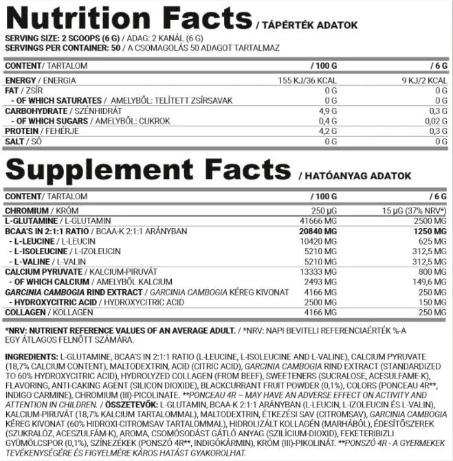 Nutriversum Rise | BCAA - Glutamine - Collagen | Dedicated to Women - 300 gr / 50 servs-factsheets