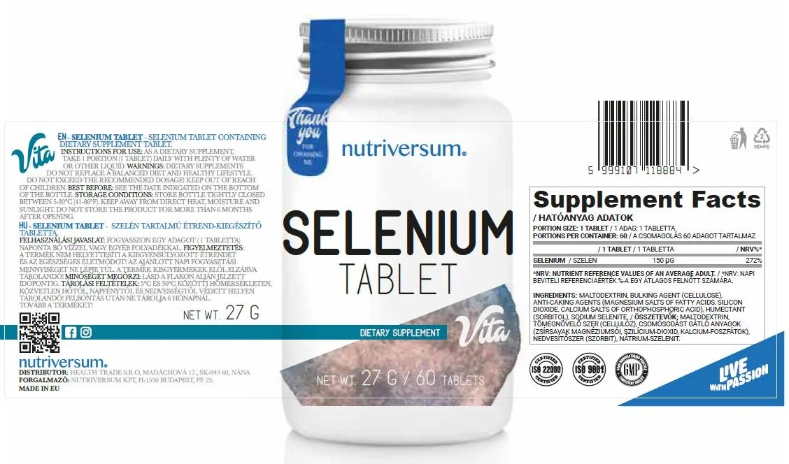 Nutriversum Selenium Tablet 150 mcg - 60 tabs / 60 servs-factsheets