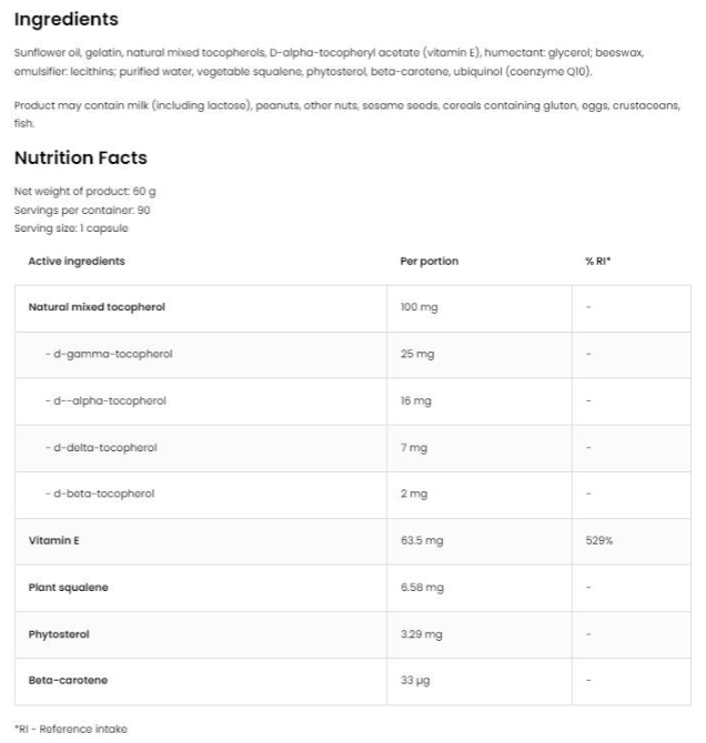OstroVit Vitamin E - Natural Tocopherols Complex-factsheets