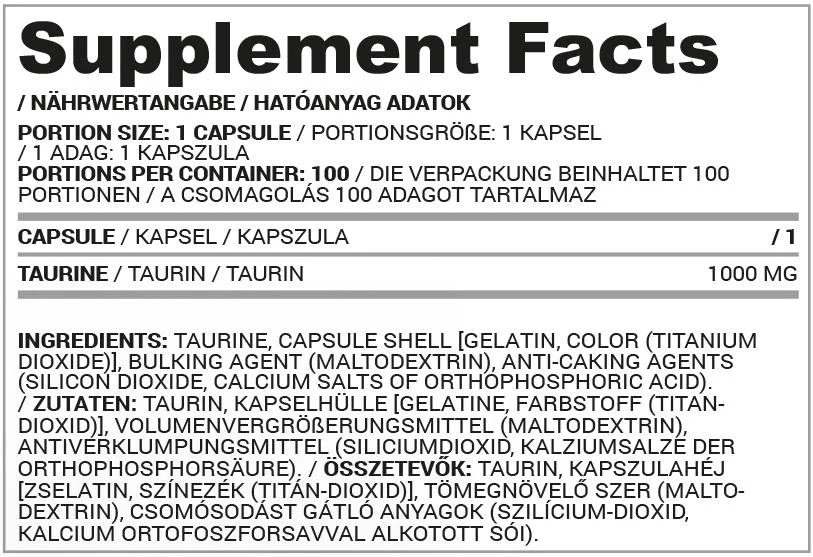 Nutriversum Taurine Caps 1000 mg - 100 caps / 100 servs-factsheets