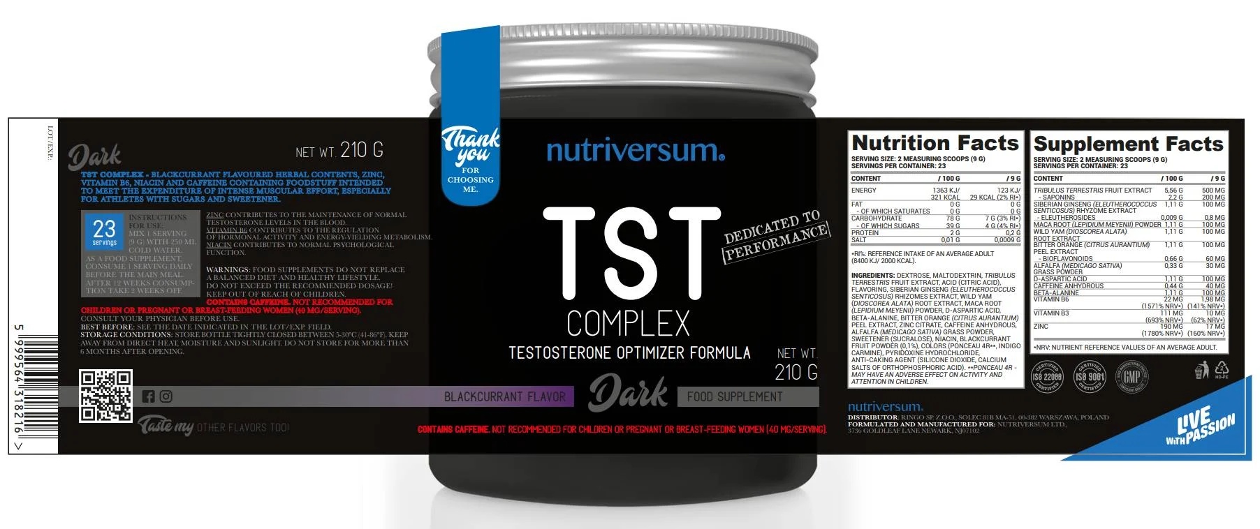 Nutriversum TST Complex | Testosterone Optimizer Formula - 210 gr / 23 gr-factsheets
