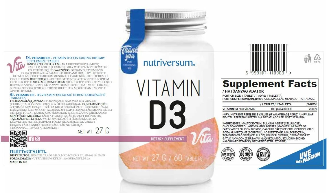 Nutriversum Vitamin D3 4000 IU - 60 tabs / 60 servs-factsheets