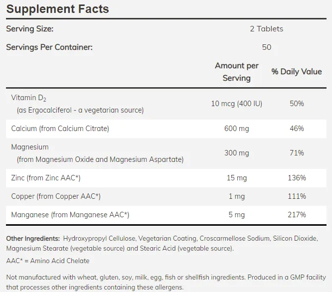 NOW Calcium Citrate with Minerals & Vitamin D-2 / 100 tabs-factsheets