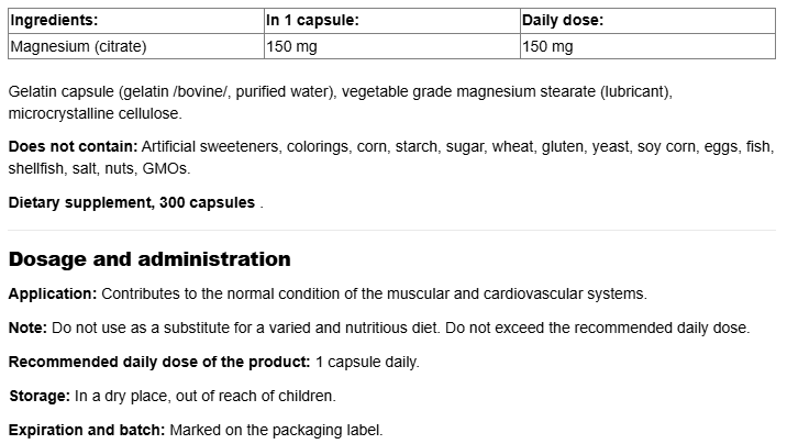 Webber Naturals Magnesium Citrate 150mg High Absorption-factsheets