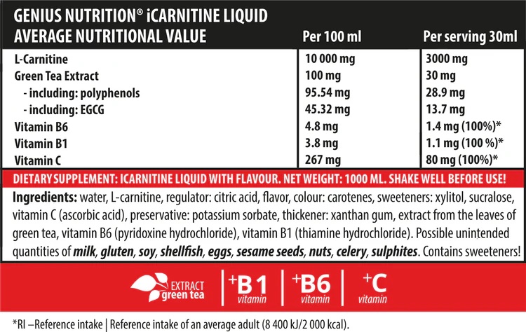 Genius Nutrition iCARNITINE liquid 1000ml-factsheets