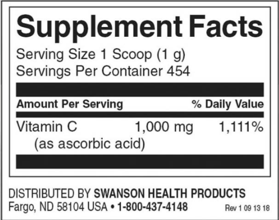 Swanson 100% Pure Vitamin C Powder-factsheets