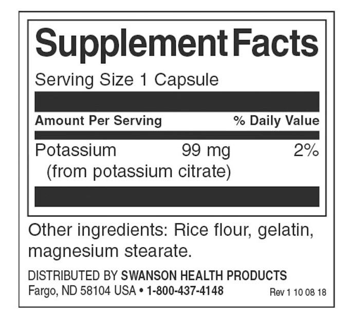 Swanson Potassium Citrate 99mg-factsheets