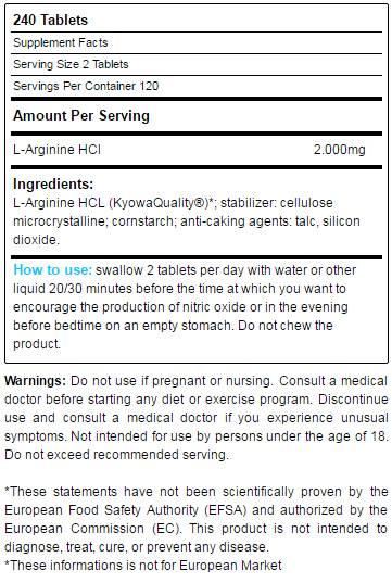 Yamamoto Nutrition Arginine HCL 1000 mg Kyowa Quality-factsheets