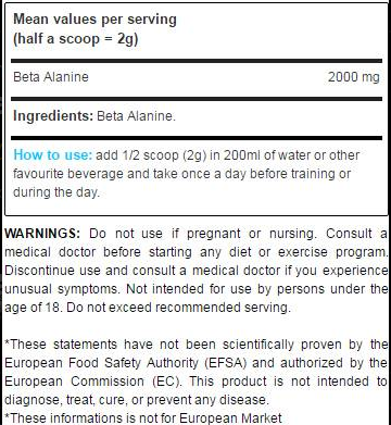 Yamamoto Nutrition Beta-Alanine Powder-factsheets