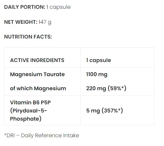 MAGNESIUM TAURATE 120 vege caps-factsheets