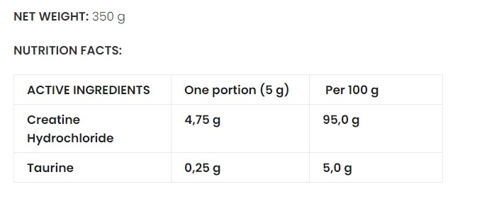 HCL Creatine 350g-factsheets
