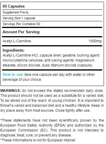 Yamamoto Nutrition Acetyl L-Carnitine HCL 1000 mg-factsheets