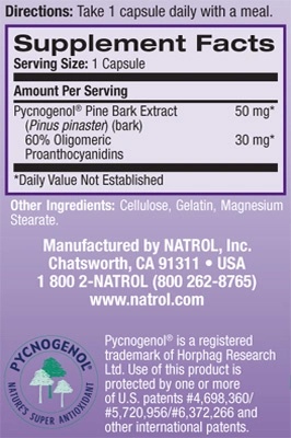 Natrol Pycnogenol 50mg-factsheets