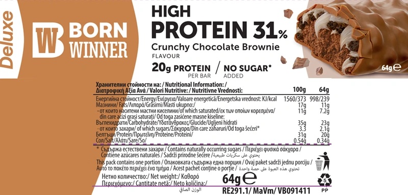 Born Winner Deluxe Crunchy Protein Bar 64g-factsheets