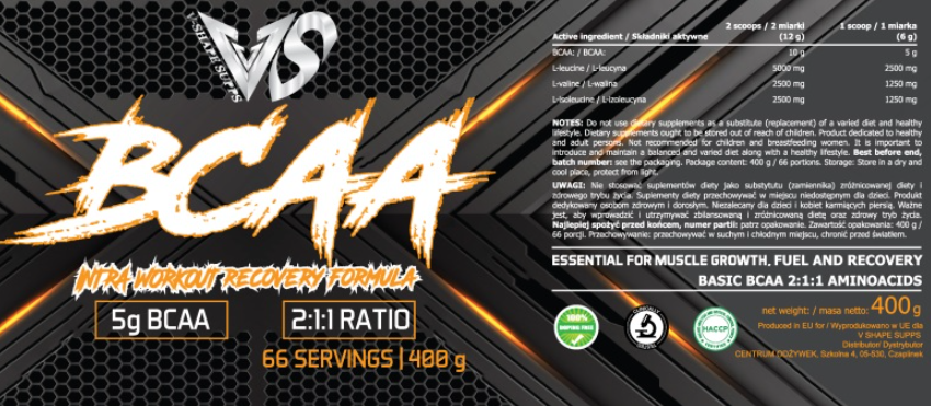 V-SHAPE SUPPS BCAA 2:1:1 Intra Workout Recovery Formula-factsheets