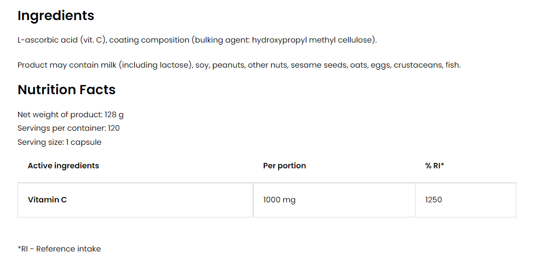 OstroVitVitamin C 1000 mg-factsheets